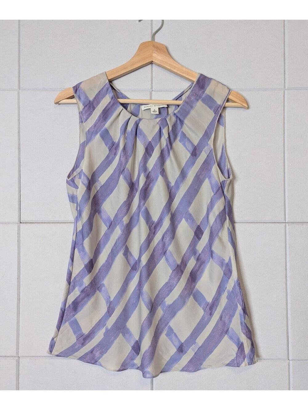 Banana Republic 100% silk painterly plaid sleeveless blouse